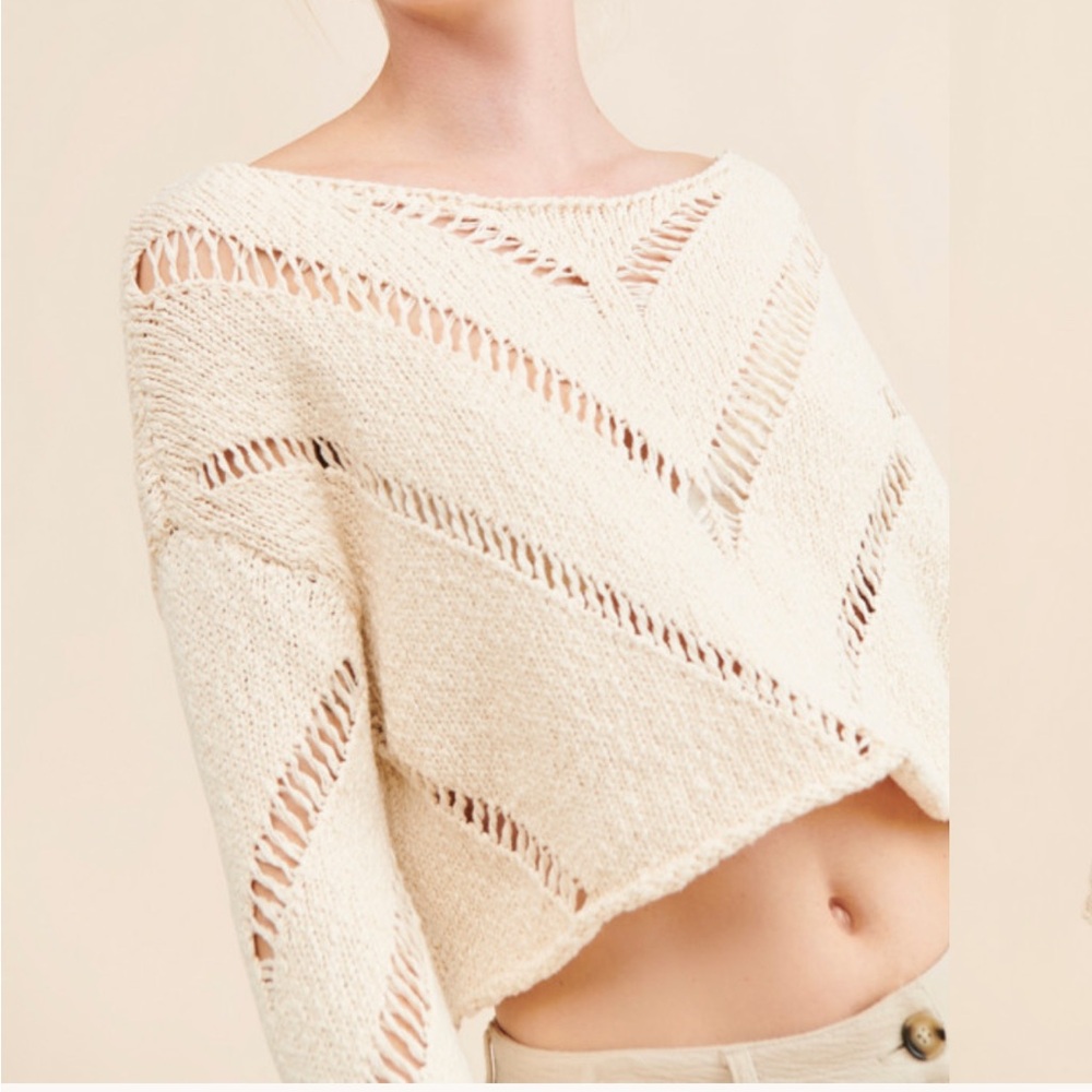 Free People Cream Hayley boat neck sweater - Picture 2 of 3